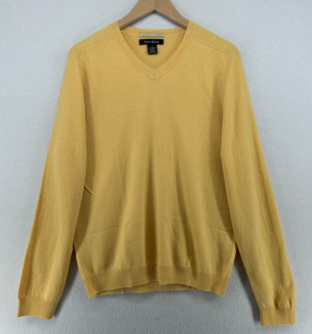 GLEN ROYAL Sweater Mens M 100% Fine Cashmere Jumper Long Sleeve Pullover Yellow